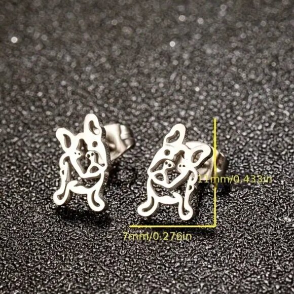 Frenchie Pup Face Tilted Head Stainless Steel Stud Earrings #1366 - Picture 9 of 10
